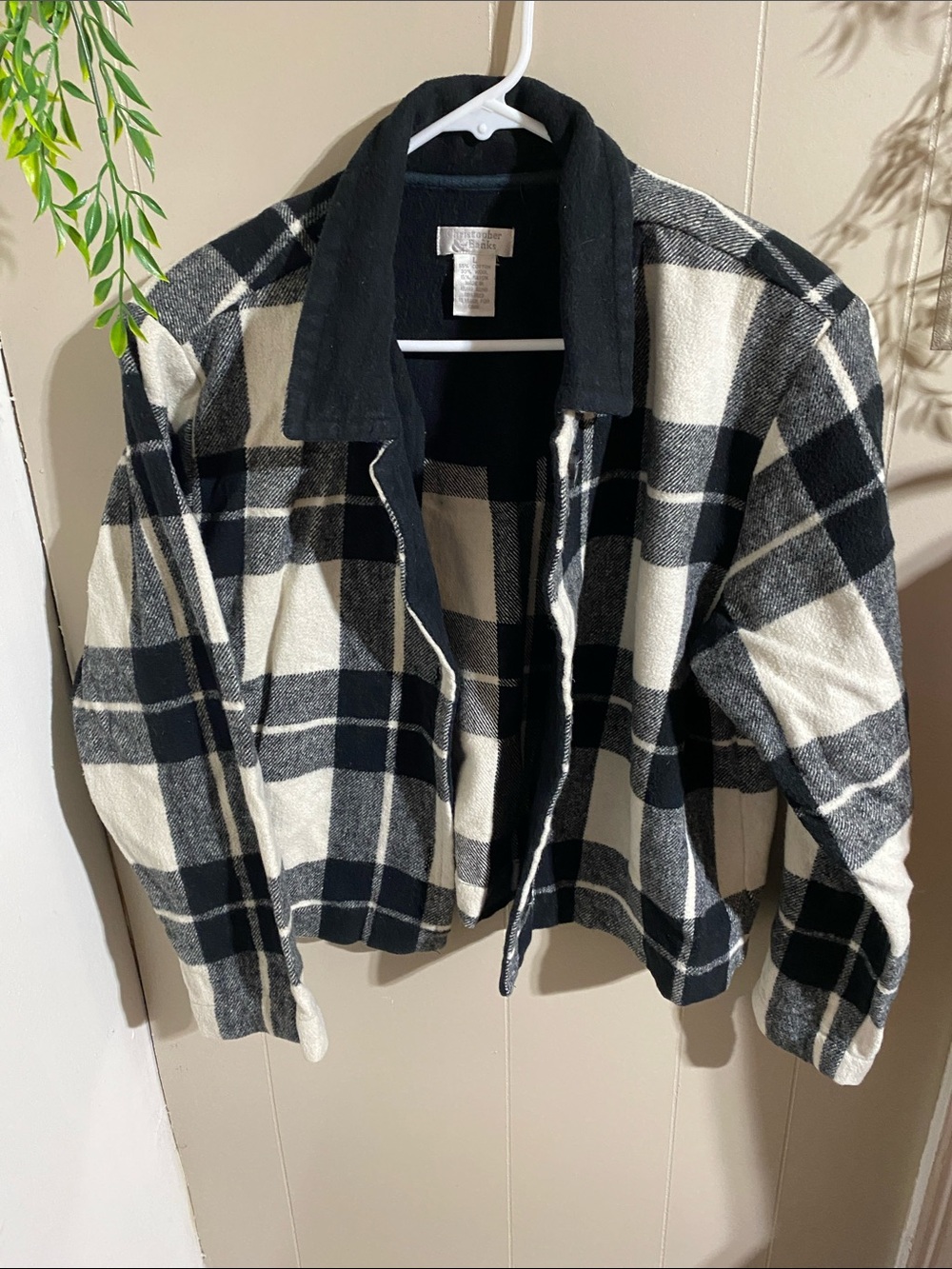Christopher & Banks Black and White Buffalo Plaid Bomber Jacket
